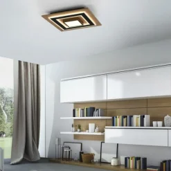 LED Deckenleuchte schwarz Holzoptik mit Metall getrennt schaltbar