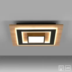 LED Deckenleuchte schwarz Holzoptik mit Metall getrennt schaltbar