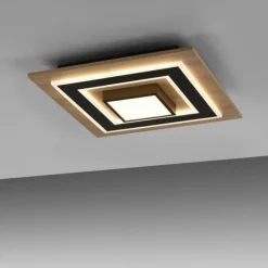 LED Deckenleuchte schwarz Holzoptik mit Metall getrennt schaltbar