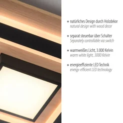 LED Deckenleuchte schwarz Holzoptik mit Metall getrennt schaltbar