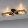 LED Deckenleuchte, schwarz, Holzrahmen, Metall, 2 flammige Deckenlampe