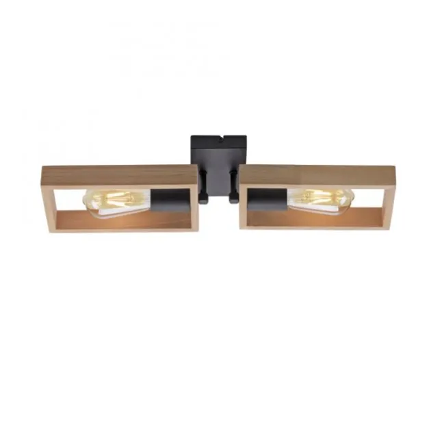 LED Deckenleuchte, schwarz, Holzrahmen, Metall, 2 flammige Deckenlampe