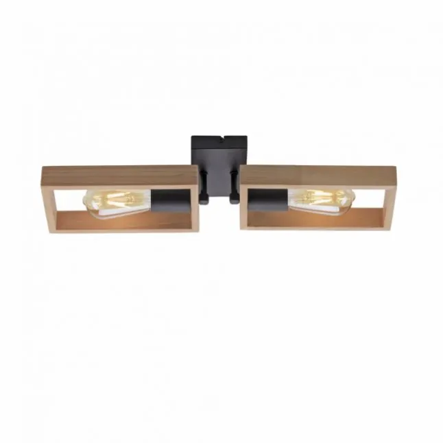 LED Deckenleuchte, schwarz, Holzrahmen, Metall, 2 flammige Deckenlampe