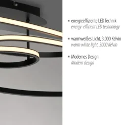 LED Deckenleuchte schwarz Leuchtringe Esszimmer Wohnraumleuchte
