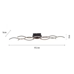 LED-Deckenleuchte, schwarz, 3 Leuchtarme, Wellenform, warmweiße Lichtfarbe