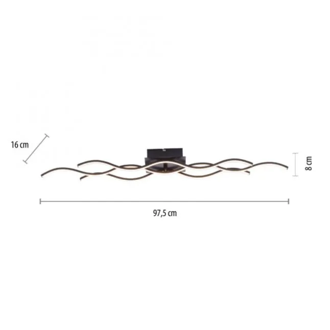 LED-Deckenleuchte, schwarz, 3 Leuchtarme, Wellenform, warmweiße Lichtfarbe