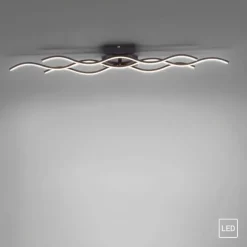 LED-Deckenleuchte, schwarz, 3 Leuchtarme, Wellenform, warmweiße Lichtfarbe