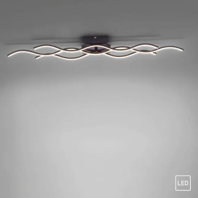 LED-Deckenleuchte, schwarz, 3 Leuchtarme, Wellenform, warmweiße Lichtfarbe