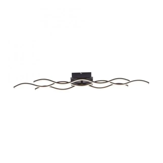 LED-Deckenleuchte, schwarz, 3 Leuchtarme, Wellenform, warmweiße Lichtfarbe