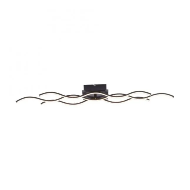 LED-Deckenleuchte, schwarz, 3 Leuchtarme, Wellenform, warmweiße Lichtfarbe