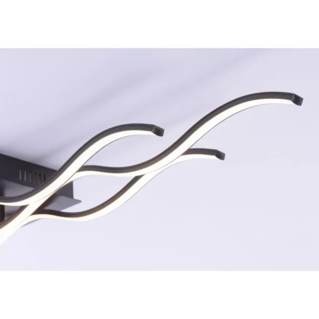 LED-Deckenleuchte, schwarz, 3 Leuchtarme, Wellenform, warmweiße Lichtfarbe