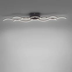 LED-Deckenleuchte, schwarz, 3 Leuchtarme, Wellenform, warmweiße Lichtfarbe