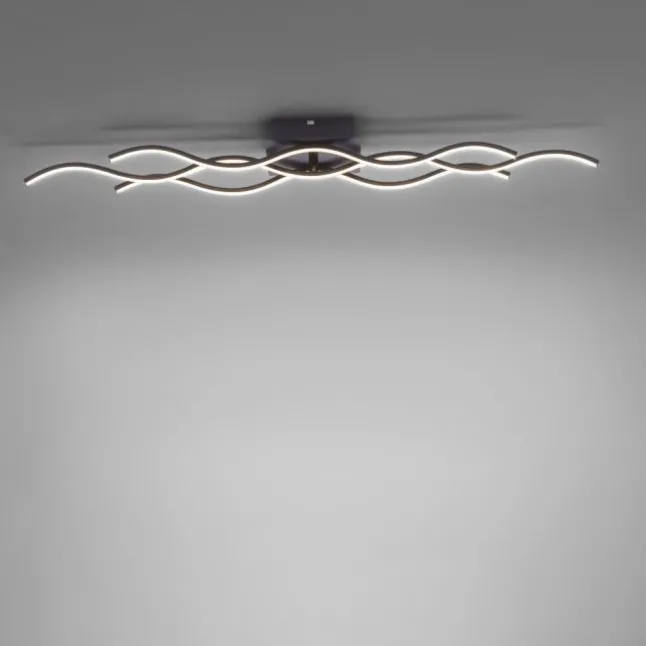 LED-Deckenleuchte, schwarz, 3 Leuchtarme, Wellenform, warmweiße Lichtfarbe