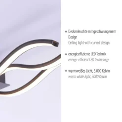 LED-Deckenleuchte, schwarz, 3 Leuchtarme, Wellenform, warmweiße Lichtfarbe