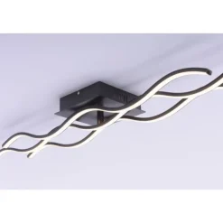 LED-Deckenleuchte, schwarz, 3 Leuchtarme, Wellenform, warmweiße Lichtfarbe