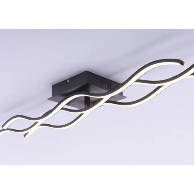 LED-Deckenleuchte, schwarz, 3 Leuchtarme, Wellenform, warmweiße Lichtfarbe