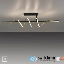 LED Deckenleuchte schwarz messing dimmbar in 3 Stufen geschwungen
