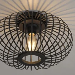 LED Deckenleuchte schwarz mit Bambusstäben modern Innenraumlampe