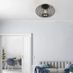 LED Deckenleuchte schwarz mit Bambusstäben modern Innenraumlampe