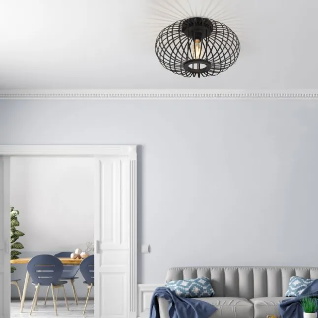 LED Deckenleuchte schwarz mit Bambusstäben modern Innenraumlampe