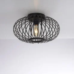 LED Deckenleuchte schwarz mit Bambusstäben modern Innenraumlampe