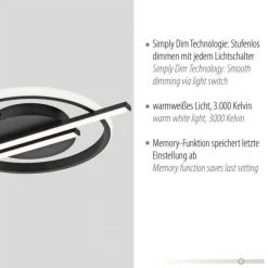 LED Deckenleuchte schwarz modernes Design SimplyDim Memoryfunktion