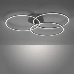 LED Deckenleuchte, schwarz, modern, drei Leuchtringe, dimmbar, schwenkbar