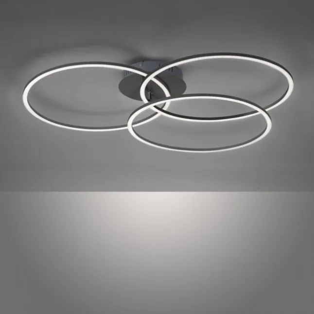 LED Deckenleuchte, schwarz, modern, drei Leuchtringe, dimmbar, schwenkbar