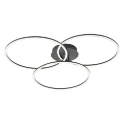 LED Deckenleuchte, schwarz, modern, drei Leuchtringe, dimmbar, schwenkbar