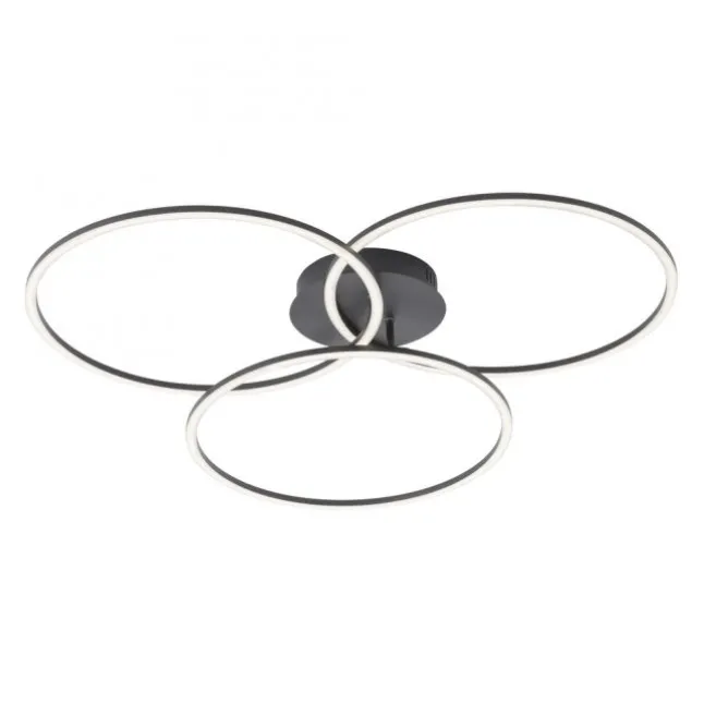 LED Deckenleuchte, schwarz, modern, drei Leuchtringe, dimmbar, schwenkbar
