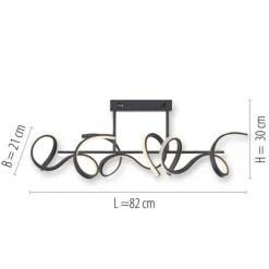 LED Deckenleuchte, schwarz, modern, geschwungenes Design, Dimmfunktion