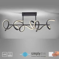 LED Deckenleuchte, schwarz, modern, geschwungenes Design, Dimmfunktion