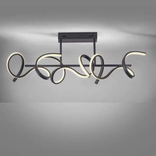 LED Deckenleuchte, schwarz, modern, geschwungenes Design, Dimmfunktion