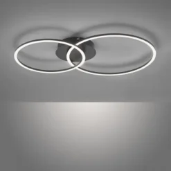 LED Deckenleuchte, schwarz, modern, zwei Leuchtringe, dimmbar, schwenkbar