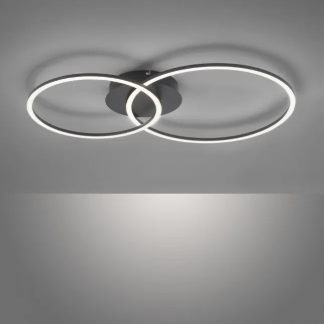 LED Deckenleuchte, schwarz, modern, zwei Leuchtringe, dimmbar, schwenkbar