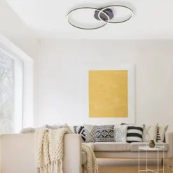 LED Deckenleuchte, schwarz, modern, zwei Leuchtringe, dimmbar, schwenkbar