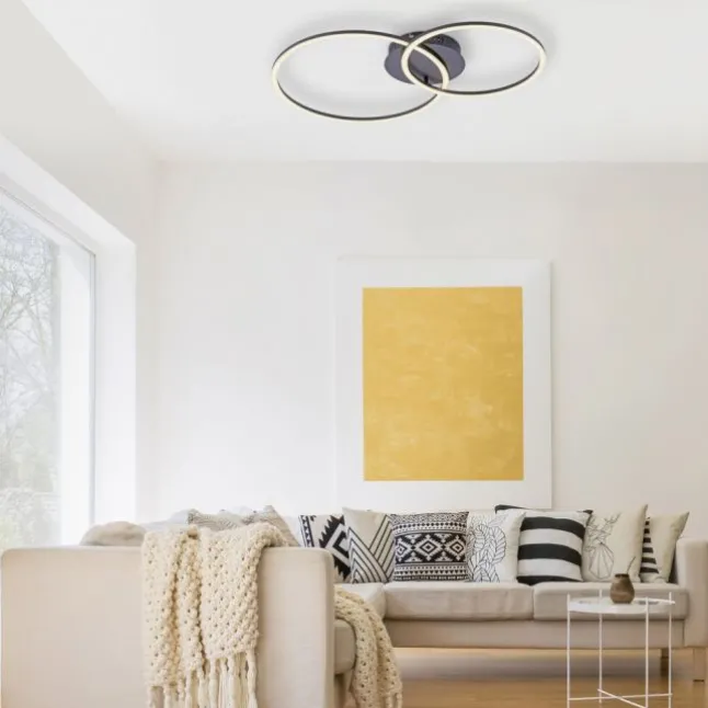 LED Deckenleuchte, schwarz, modern, zwei Leuchtringe, dimmbar, schwenkbar