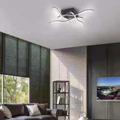LED-Deckenleuchte, schwarz, quadratisch, 4 Leuchtarme, Wellenform, modern