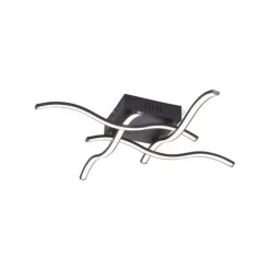LED-Deckenleuchte, schwarz, quadratisch, 4 Leuchtarme, Wellenform, modern