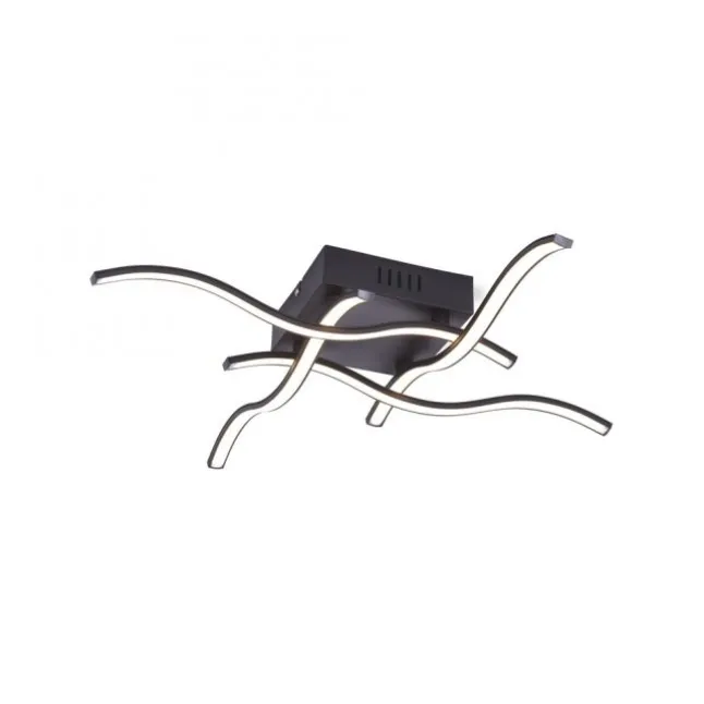 LED-Deckenleuchte, schwarz, quadratisch, 4 Leuchtarme, Wellenform, modern