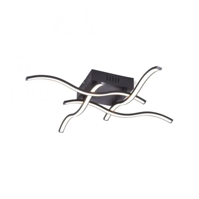 LED-Deckenleuchte, schwarz, quadratisch, 4 Leuchtarme, Wellenform, modern