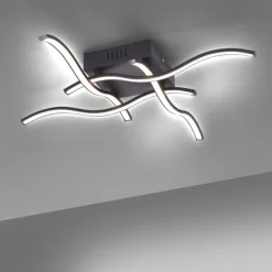 LED-Deckenleuchte, schwarz, quadratisch, 4 Leuchtarme, Wellenform, modern