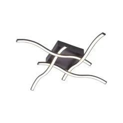 LED-Deckenleuchte, schwarz, quadratisch, 4 Leuchtarme, Wellenform, modern