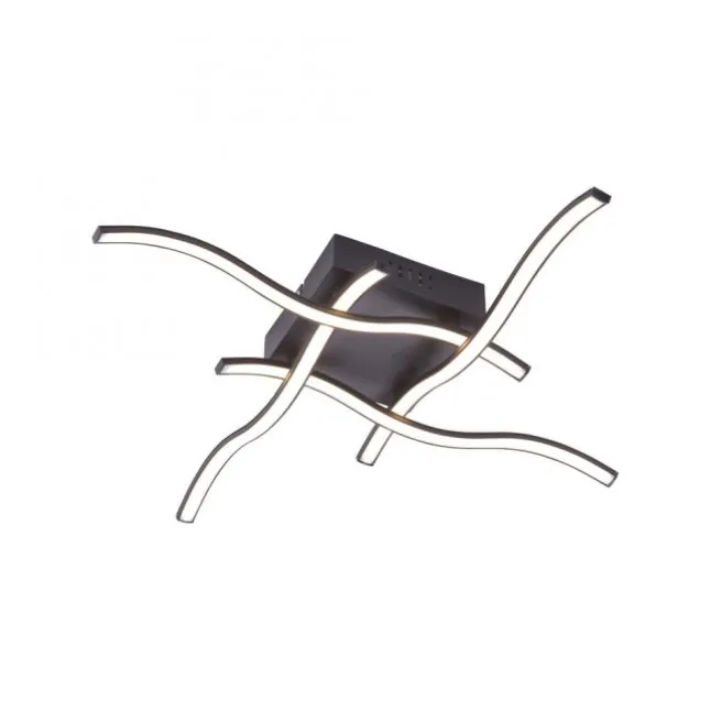 LED-Deckenleuchte, schwarz, quadratisch, 4 Leuchtarme, Wellenform, modern