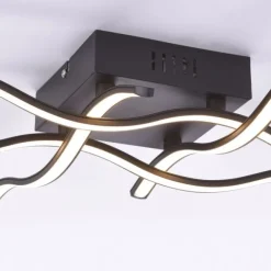 LED-Deckenleuchte, schwarz, quadratisch, 4 Leuchtarme, Wellenform, modern