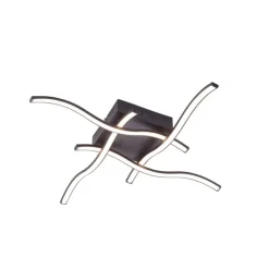 LED-Deckenleuchte, schwarz, quadratisch, 4 Leuchtarme, Wellenform, modern