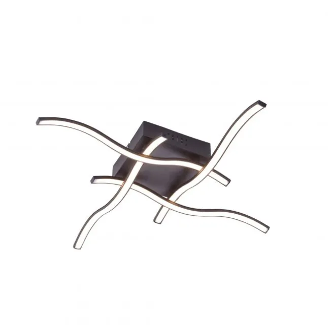 LED-Deckenleuchte, schwarz, quadratisch, 4 Leuchtarme, Wellenform, modern
