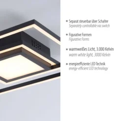 LED Deckenleuchte schwarz quadratisch modern steuerbar Innenlampe
