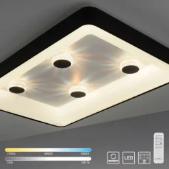 LED Deckenleuchte schwarz rechteckig Kristalleffekte dimmbar steuerbar CCT