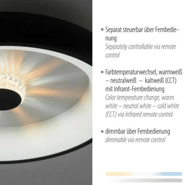 LED Deckenleuchte schwarz rund Kristalleffekte dimmbar CCT